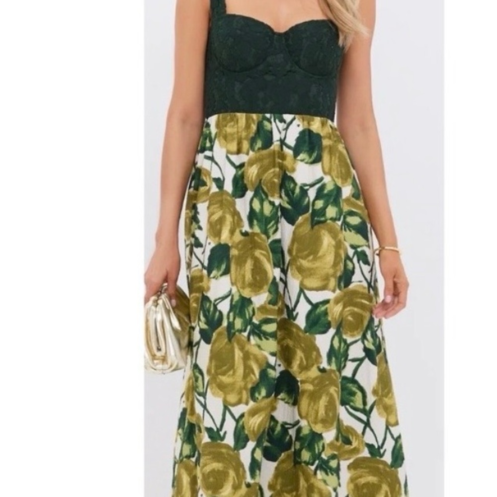 Tuckernuck Dark Green Bustier Floral Maxi Dress